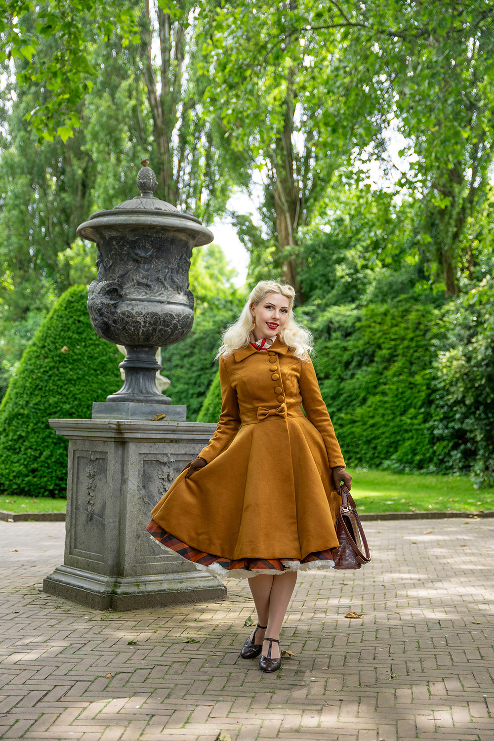 Caroline Swing Coat in Ochre Brown